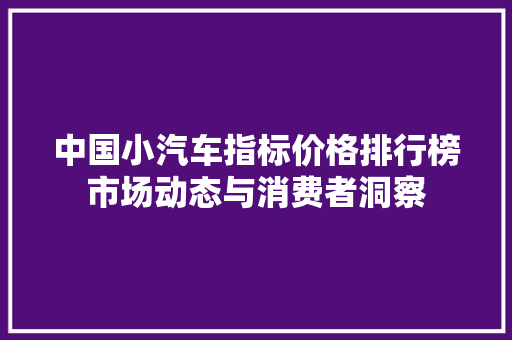中国小汽车指标价格排行榜市场动态与消费者洞察