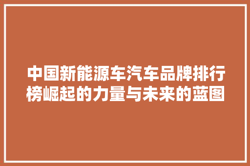 中国新能源车汽车品牌排行榜崛起的力量与未来的蓝图