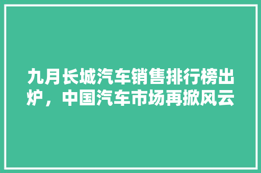 九月长城汽车销售排行榜出炉，中国汽车市场再掀风云