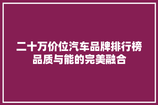 二十万价位汽车品牌排行榜品质与能的完美融合