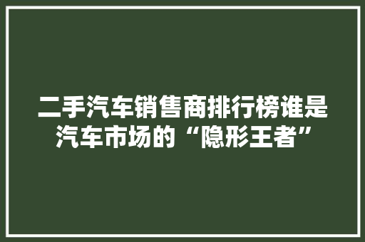 二手汽车销售商排行榜谁是汽车市场的“隐形王者”