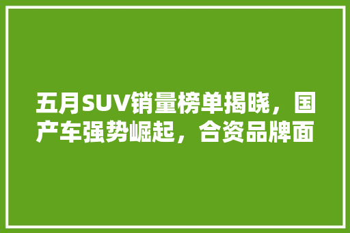 五月SUV销量榜单揭晓，国产车强势崛起，合资品牌面临挑战
