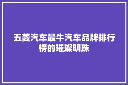五菱汽车最牛汽车品牌排行榜的璀璨明珠