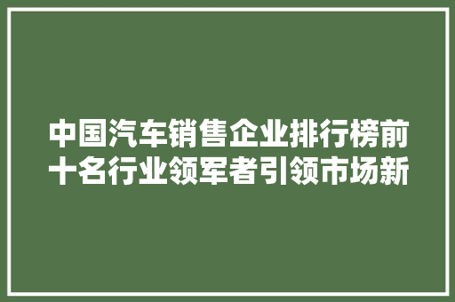 中国汽车销售企业排行榜前十名行业领军者引领市场新风向