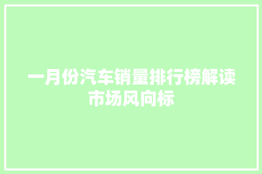 一月份汽车销量排行榜解读市场风向标