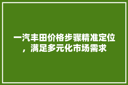 一汽丰田价格步骤精准定位，满足多元化市场需求