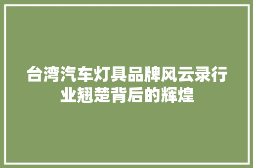 台湾汽车灯具品牌风云录行业翘楚背后的辉煌