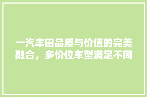 一汽丰田品质与价值的完美融合，多价位车型满足不同需求