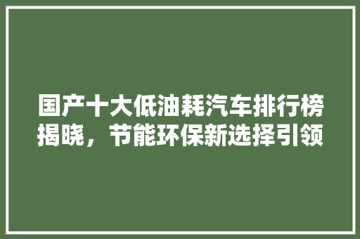 国产十大低油耗汽车排行榜揭晓，节能环保新选择引领绿色出行潮流