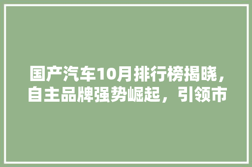 国产汽车10月排行榜揭晓，自主品牌强势崛起，引领市场新潮流