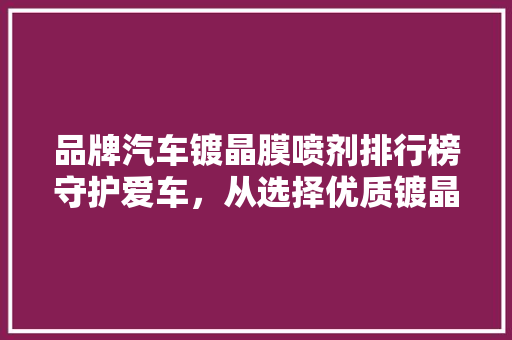 品牌汽车镀晶膜喷剂排行榜守护爱车，从选择优质镀晶喷剂开始