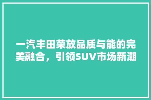 一汽丰田荣放品质与能的完美融合，引领SUV市场新潮流