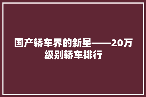 国产轿车界的新星——20万级别轿车排行
