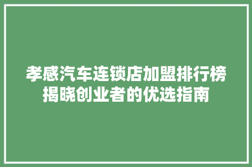 孝感汽车连锁店加盟排行榜揭晓创业者的优选指南