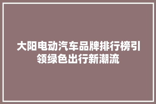 大阳电动汽车品牌排行榜引领绿色出行新潮流