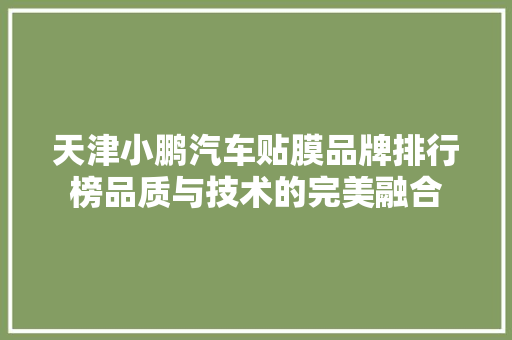 天津小鹏汽车贴膜品牌排行榜品质与技术的完美融合