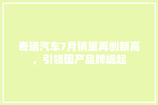 奇瑞汽车7月销量再创新高，引领国产品牌崛起