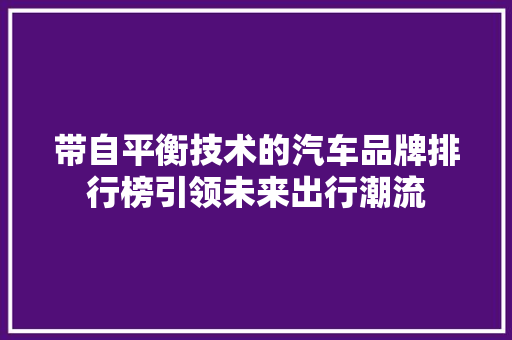 带自平衡技术的汽车品牌排行榜引领未来出行潮流