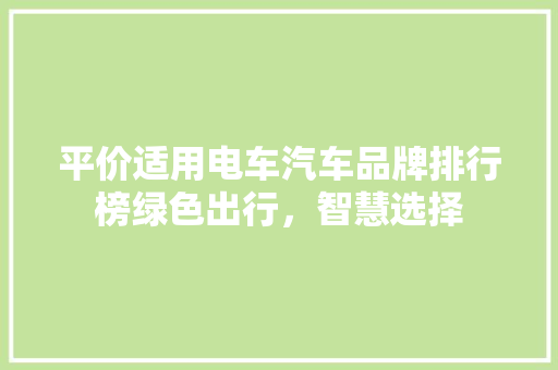 平价适用电车汽车品牌排行榜绿色出行，智慧选择