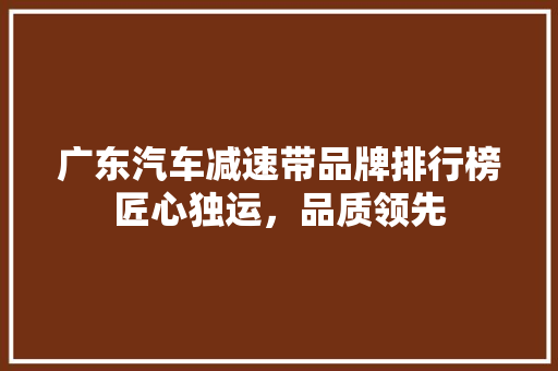 广东汽车减速带品牌排行榜匠心独运，品质领先