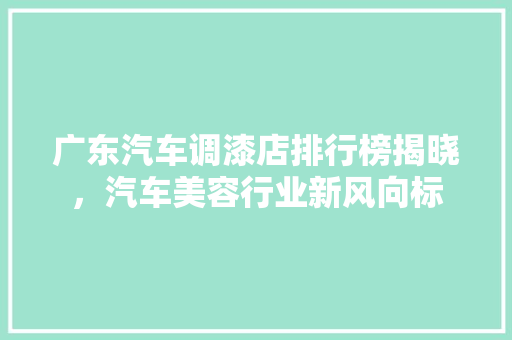 广东汽车调漆店排行榜揭晓，汽车美容行业新风向标