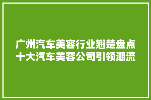 广州汽车美容行业翘楚盘点十大汽车美容公司引领潮流