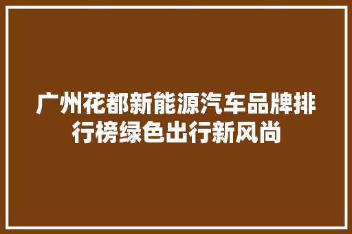 广州花都新能源汽车品牌排行榜绿色出行新风尚