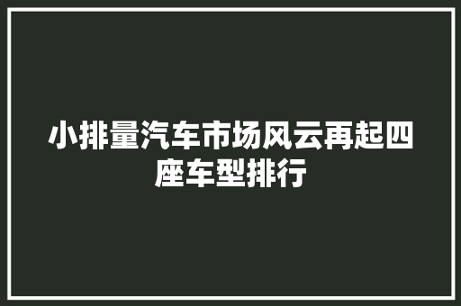 小排量汽车市场风云再起四座车型排行