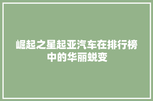崛起之星起亚汽车在排行榜中的华丽蜕变