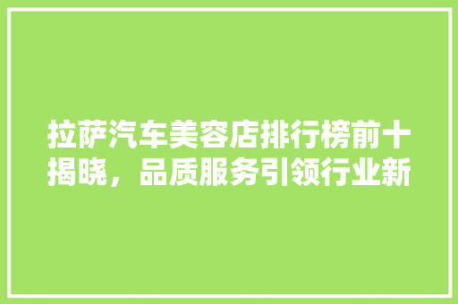 拉萨汽车美容店排行榜前十揭晓，品质服务引领行业新风尚