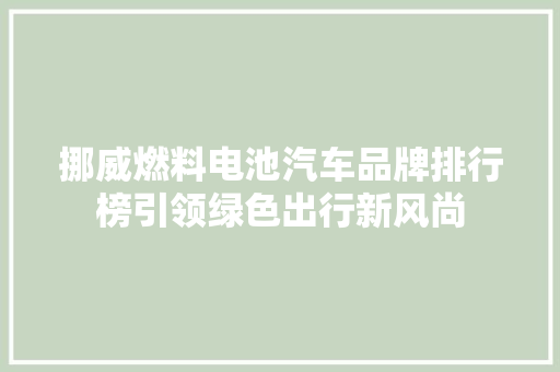 挪威燃料电池汽车品牌排行榜引领绿色出行新风尚