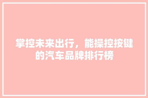 掌控未来出行，能操控按键的汽车品牌排行榜