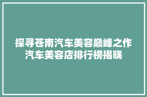 探寻苍南汽车美容巅峰之作汽车美容店排行榜揭晓