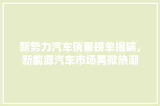 新势力汽车销量榜单揭晓，新能源汽车市场再掀热潮
