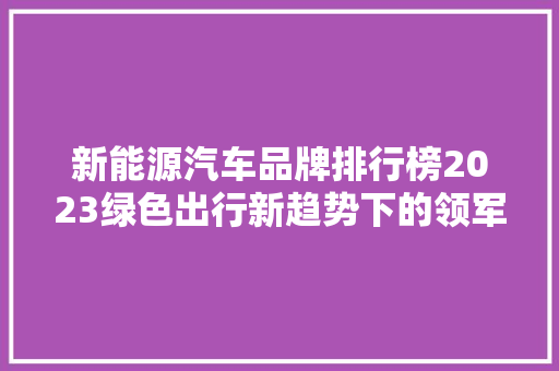 新能源汽车品牌排行榜2023绿色出行新趋势下的领军者