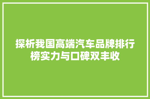 探析我国高端汽车品牌排行榜实力与口碑双丰收