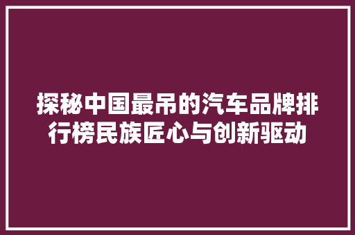 探秘中国最吊的汽车品牌排行榜民族匠心与创新驱动