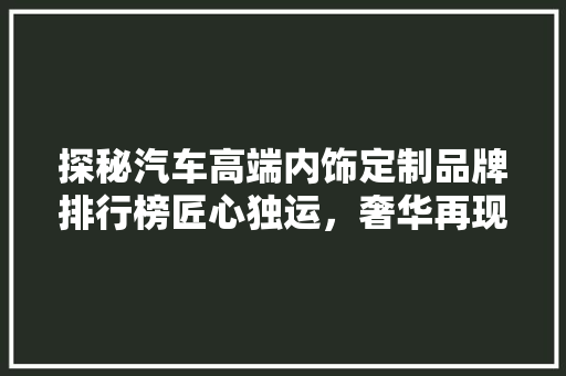 探秘汽车高端内饰定制品牌排行榜匠心独运，奢华再现