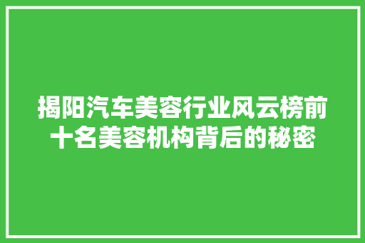 揭阳汽车美容行业风云榜前十名美容机构背后的秘密