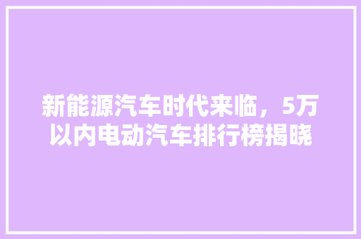 新能源汽车时代来临，5万以内电动汽车排行榜揭晓