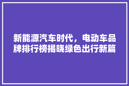 新能源汽车时代，电动车品牌排行榜揭晓绿色出行新篇章