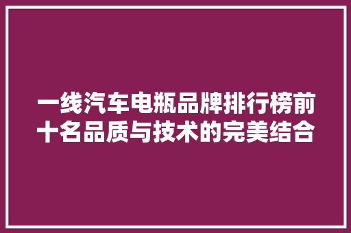 一线汽车电瓶品牌排行榜前十名品质与技术的完美结合