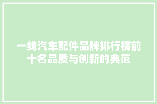 一线汽车配件品牌排行榜前十名品质与创新的典范